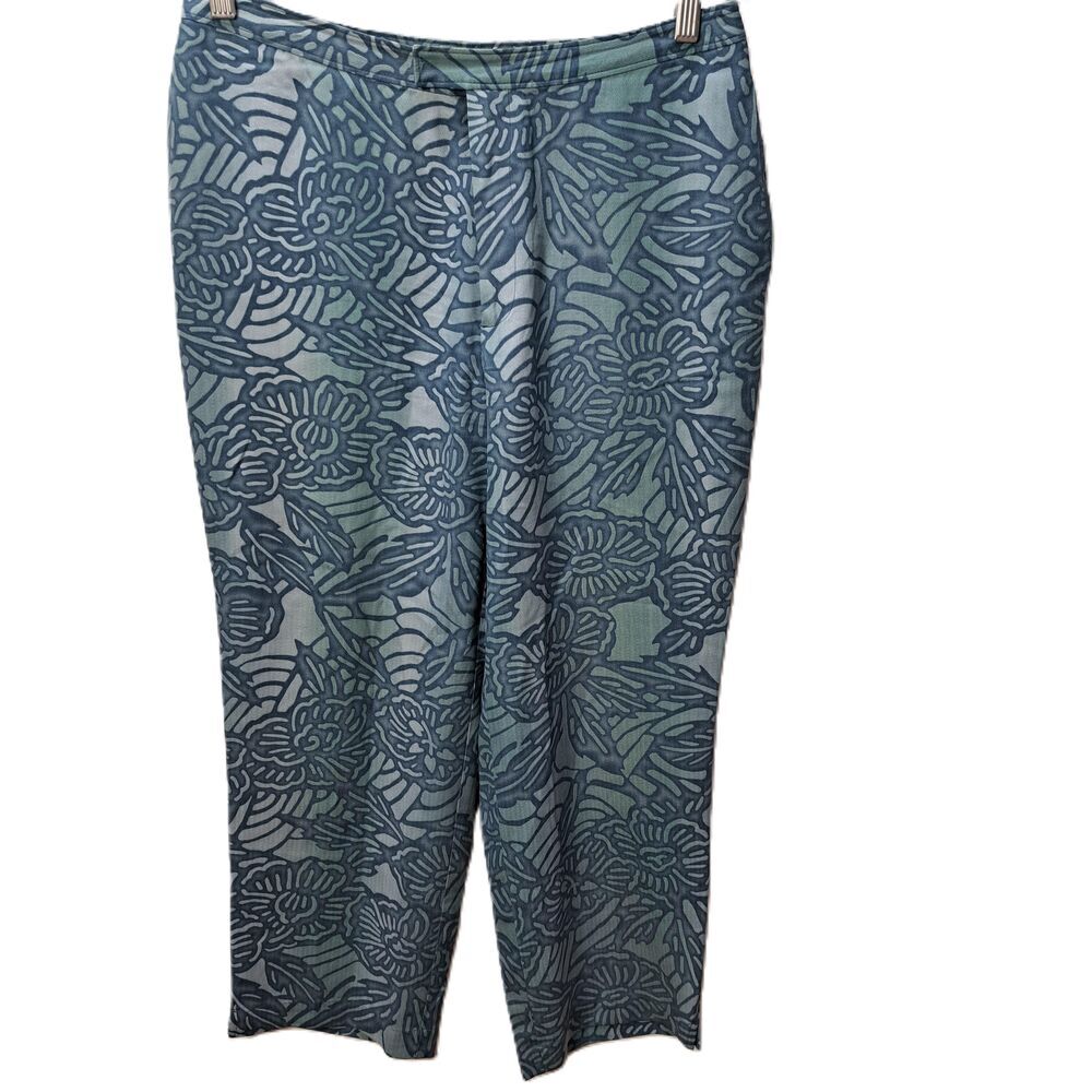 Tommy Bahama Womens Blue Floral Tropical Printed Silk Wide Leg Crop Pants Size 8